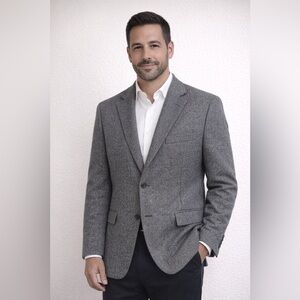 Croft & Barrow Gray Houndstooth Pattern Lambs Wool Blazer - Size 42S